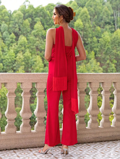 Emilia Asymmetrical Red Jumpsuit